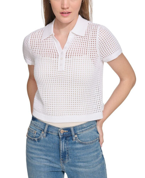 Petite Cotton Open-Stitch Polo Shirt