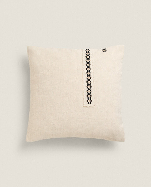 Embroidered linen cushion cover