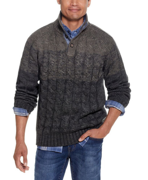 Men's Cable-Knit Ombre Button Mock Neck Sweater