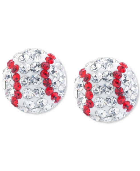 Crystal Baseball Stud Earrings in Sterling Silver