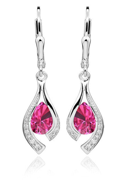 Glittering silver earrings with pink zircons SVLE0010SH8R100