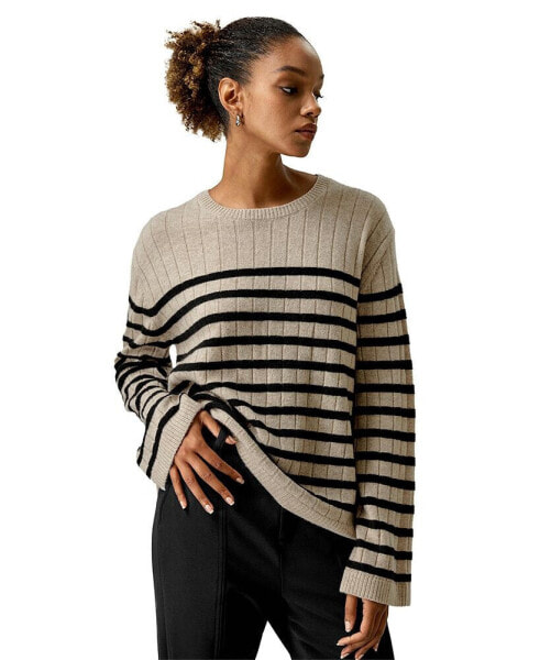 Women's Drop-Shoulder Striped Cashmere Sweater