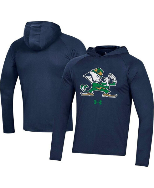 Men's Navy Notre Dame Fighting Irish School Logo Raglan Long Sleeve Hoodie Performance T-shirt