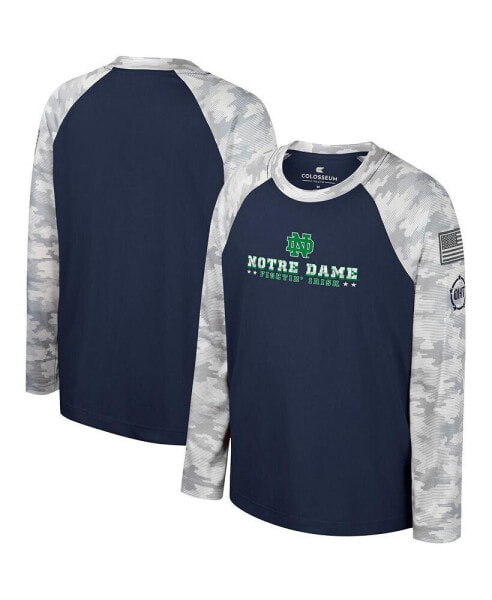 Big Boys Navy, Camo Notre Dame Fighting Irish OHT Military-Inspired Appreciation Dark Star Raglan Long Sleeve T-shirt