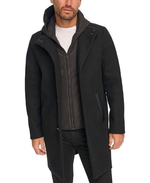 Men's Removable Hood Button Car Coat