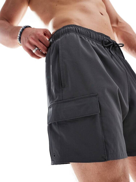 Hollister 9inch swim shorts in black with side pockets