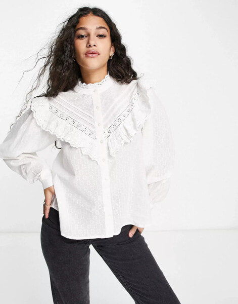 Miss Selfridge frill yoke victoriana shirt in ivory