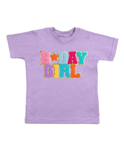 Little and Big Girls Birthday Girl Patch Short Sleeve T-Shirt