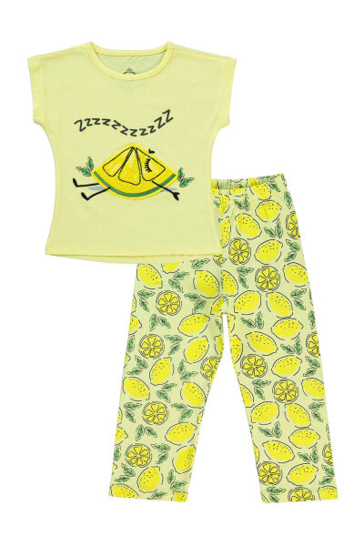 Kız Çocuk Pijama Takımı 2-5 Yaş Pastel Sarı