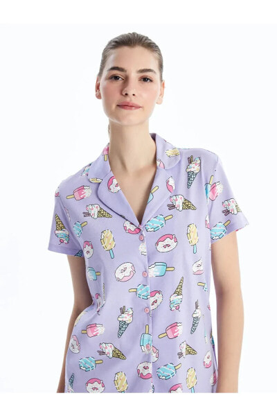 LCW Young Gömlek Yaka Desenli Kısa Kollu Kadın Şortlu Pijama Takımı