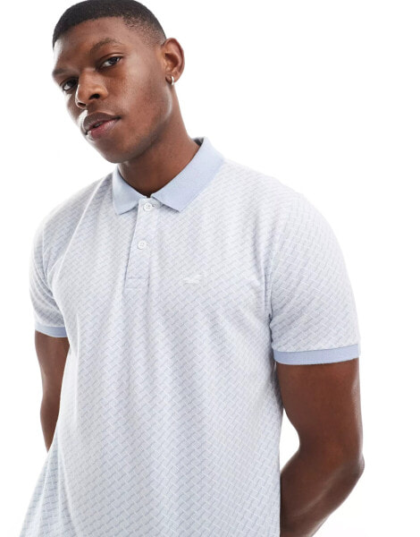 Hollister icon logo geometric pattern polo in light blue