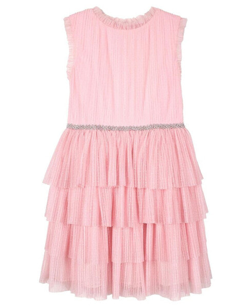 Little Girls Allover Pleated Mesh Tiered Dress
