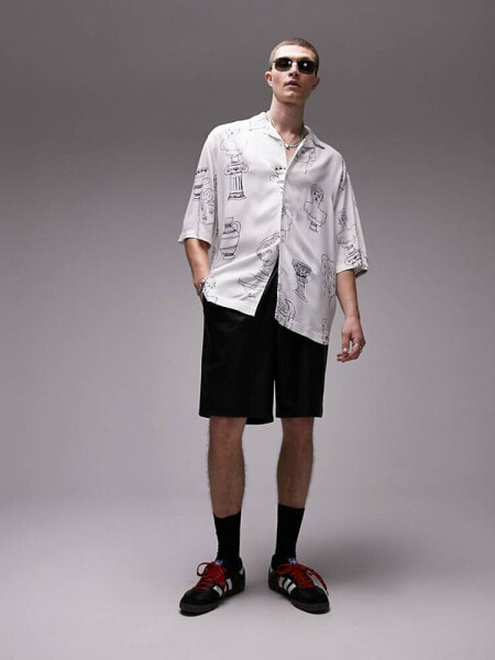 Topman short sleeve relaxed Greek print revere shirt in white