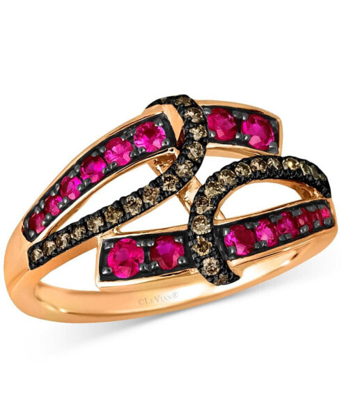 Chocolatier® Bubble Gum Pink Sapphire (1/2 ct. t.w.) & Chocolate Diamonds (1/4 ct. t.w.) Abstract Ring in 14k Rose Gold