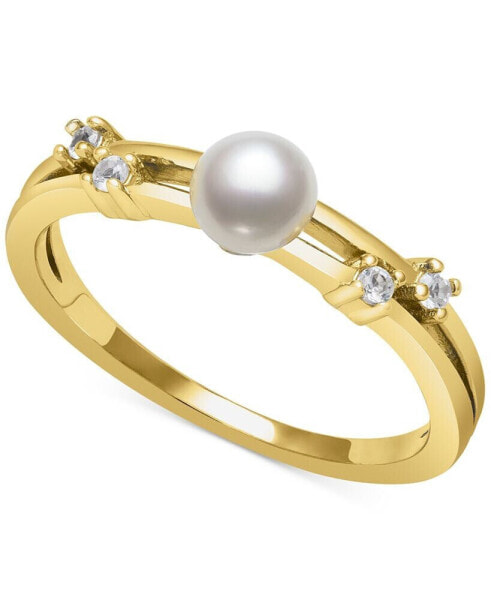 Cultured Freshwater Button Pearl (5mm) & Lab-Created White Sapphire (1/10 ct. t.w.) Ring