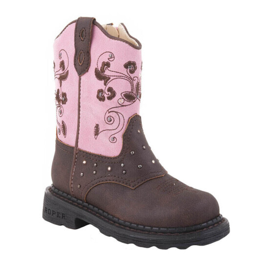 Roper Saddle Light Embroidery Round Toe Cowboy Toddler Girls Brown, Pink Casual