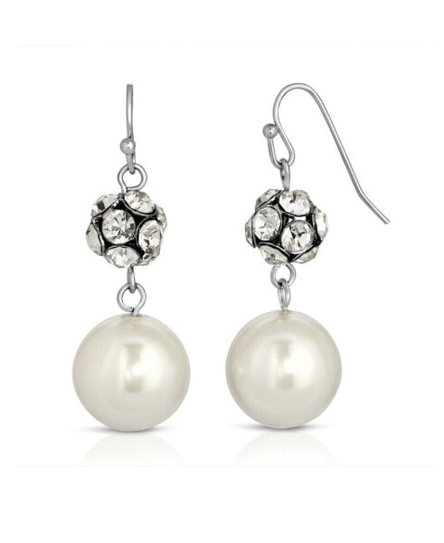 Silver-Tone Imitation Pearl and Crystal Fireball Drop Earrings
