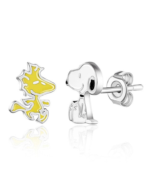 Silver Plated Snoopy and Woodstock Mismatch Stud Earrings