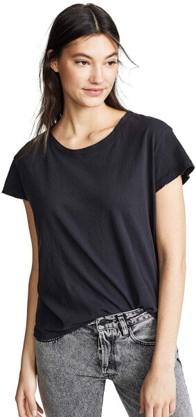 Current/Elliott 257242 Women's The Relaxed Crewneck Tee Black Size 0