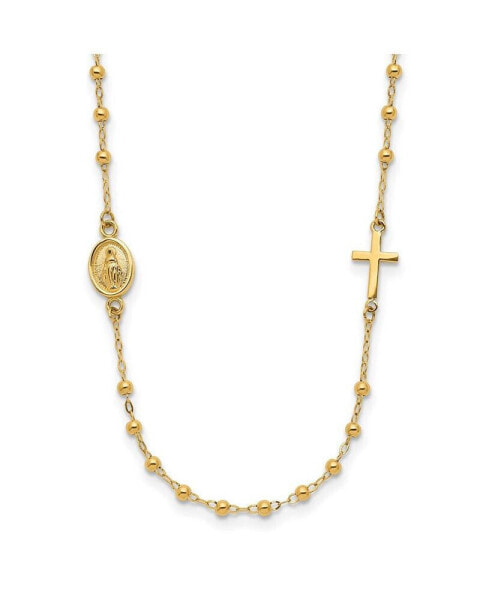 Diamond2Deal 14K Yellow Gold Miraculous Medal Cross Rosary Pendant Necklace 16"