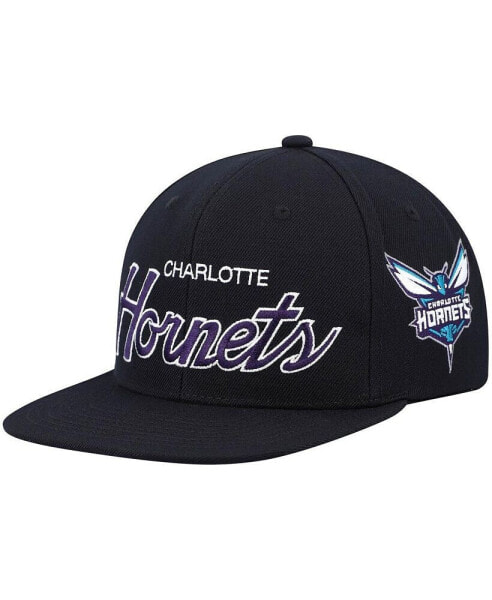 Men's Black Charlotte Hornets Hardwood Classics Script 2.0 Snapback Hat