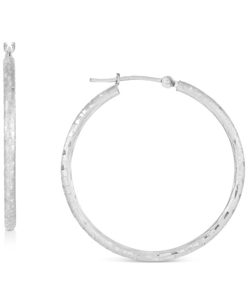 Textured Medium Hoop Earrings in 10k White Gold, 30mm