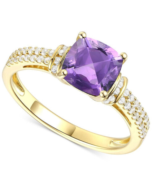 Amethyst (1-1/3 ct. t.w.) & Lab-Grown White Sapphire (1/4 ct. t.w.) Cushion Ring in 14k Gold-Plated Sterling Silver (Also in Additional Gemstones)