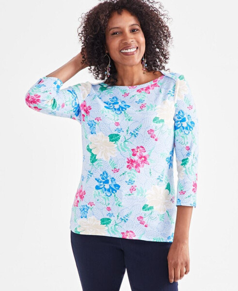 Women's Printed Pima Cotton 3/4-Sleeve Top, Created for Macy's