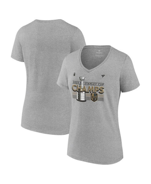 Women's Heather Gray Vegas Golden Knights 2023 Stanley Cup Champions Locker Room Plus Size V-Neck T-shirt
