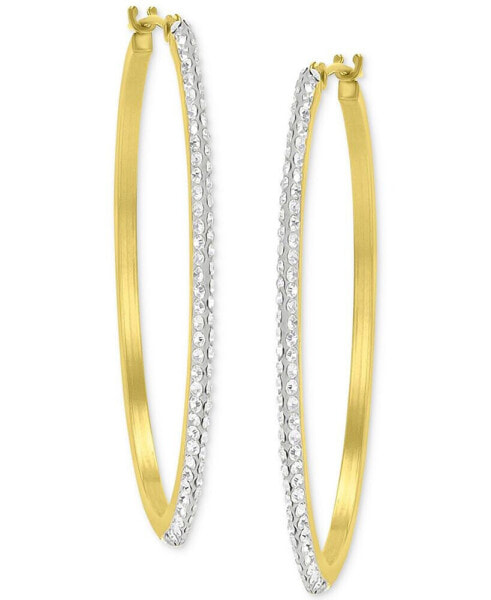 Crystal Pavé Polished Medium Hoop Earrings in 10k Gold, 1.57"