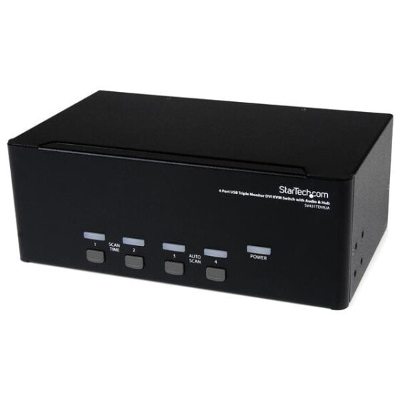 StarTech.com 4 Port Triple Monitor DVI USB KVM Switch with Audio & USB 2.0 Hub - 1920 x 1200 pixels - Rack mounting - Black