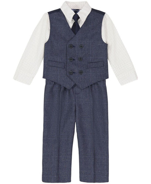 Baby Boys Tonal Windowpane Vest, Shirt, Tie and Pants Set