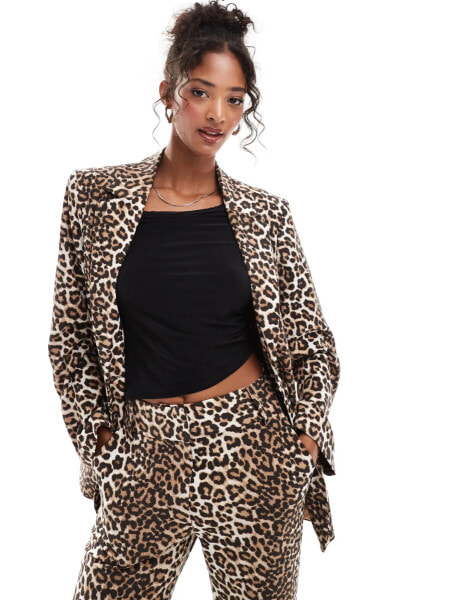 YAS oversized blazer co-ord in leopard print - MULTI