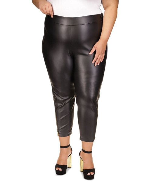 Plus Size Faux-Leather Skinny Ankle Pants