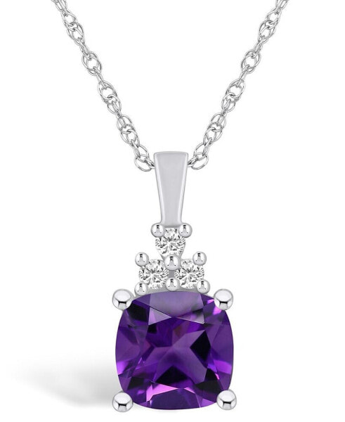 Amethyst (2 Ct. T.W.) and Diamond (1/10 Ct. T.W.) Pendant Necklace in 14K White Gold