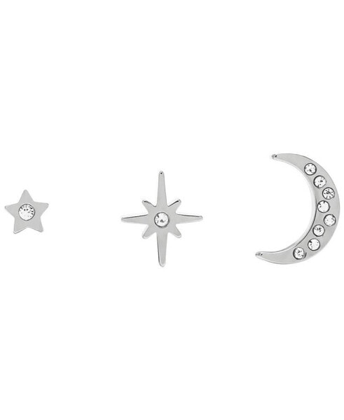 Celestial North Star Moon Silver-Tone Studs Earring Set