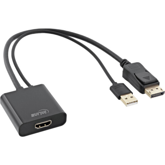 InLine HDMI F to DisplayPort M Converter Cable - 4K - black/gold - 0.3m