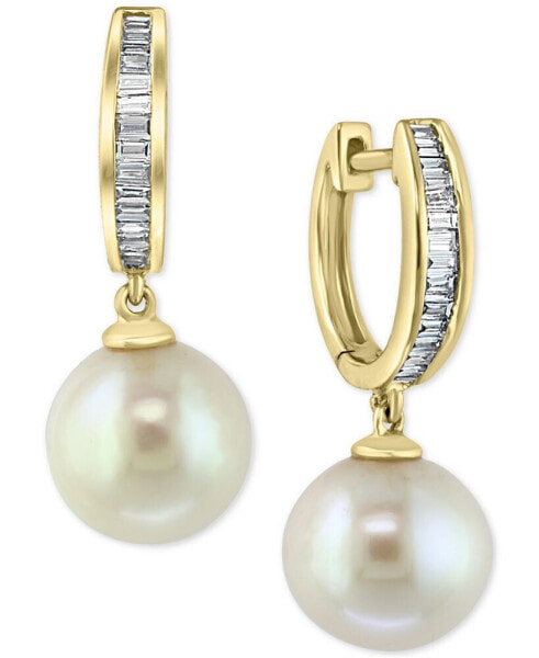 EFFY® Diamond (1/4 ct. t.w.) & Cultured Freshwater Pearl (10mm) Drop Earrings In 14k Gold
