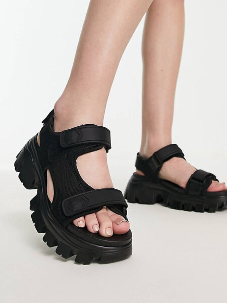 Stradivarius multi strap chunky sandal in black