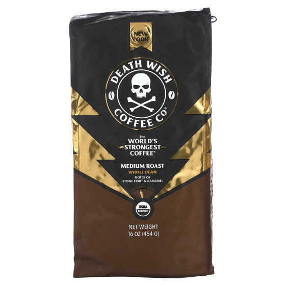 Death Wish Coffee, The World's Strongest Coffee, цельные зерна, обжарка эспрессо, темный, 396 г (14 унций)