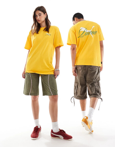 Puma Terrace back print t-shirt in yellow and green