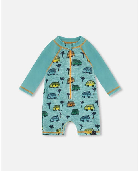 Baby Boy Long Sleeve One Piece Rashguard Printed Beach Caravan - Infant