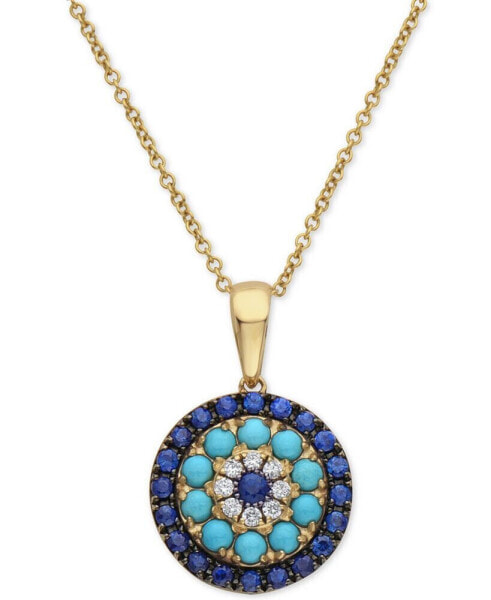 EFFY® Sapphire (1/2 ct. t.w.), Turquoise & Diamond (1/20 ct. t.w.) 16" Pendant Necklace in 14k Gold