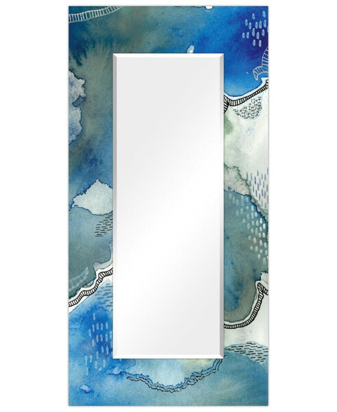 'Subtle Blues' Rectangular On Free Floating Printed Tempered Art Glass Beveled Mirror, 72" x 36"
