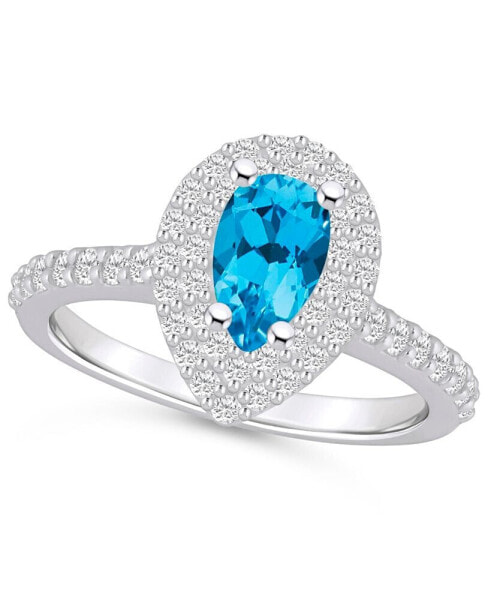 Blue Topaz and Diamond Accent Halo Ring in 14K White Gold