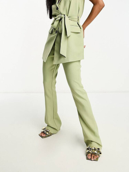 In The Style tailored flared trousers co-ord in sage