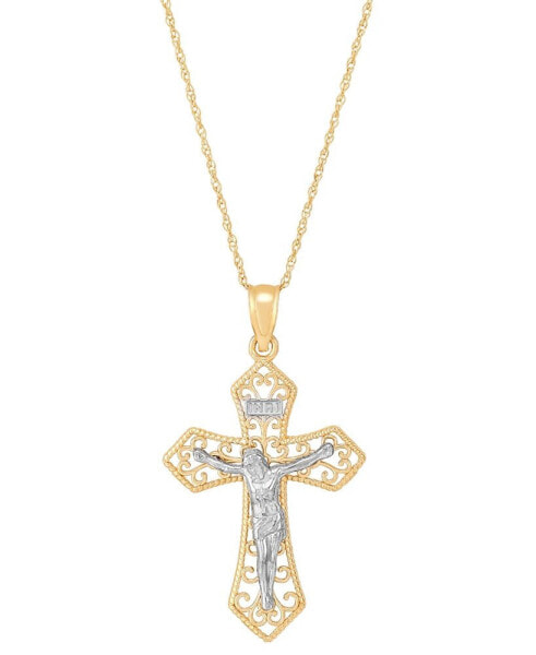 Crucifix 18" Pendant Necklace in 14k Gold & 14k White Gold