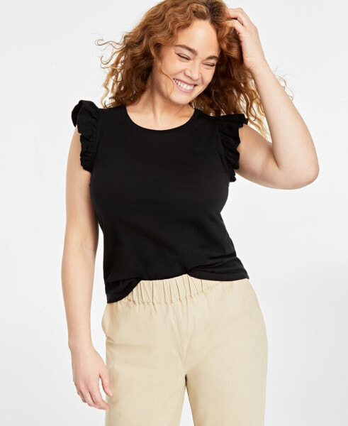 Women's Flutter-Sleeve Crewneck T-Shirt, Created for Macy's