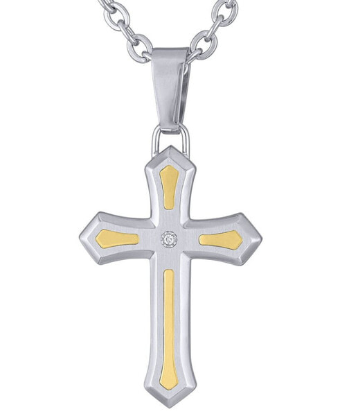 Men's Diamond Accent Cross 22" Pendant Necklace in Stainless Steel & 10k Gold