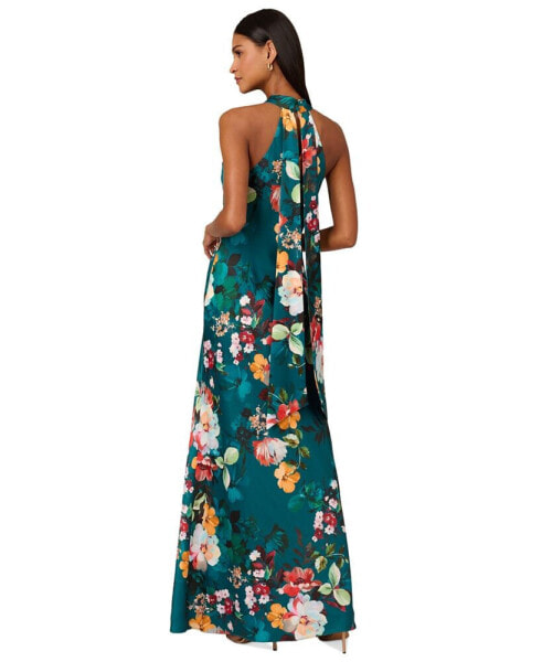 Women's Printed Drape-Back Halter Gown